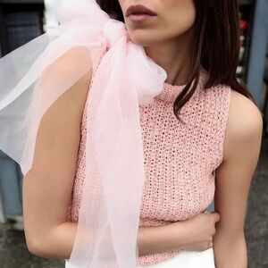 New Zara Organza Bow Knit Top -Small Ref. 2756/012/902